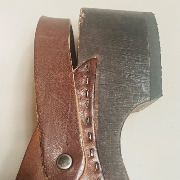 Bosabo Size 7 Brown Leather Wood Sole Clogs - Picture 14 of 16